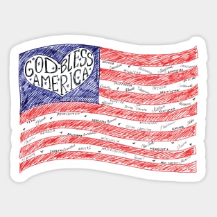 God bless America, American Flag heart, hand drawn  illustration Sticker